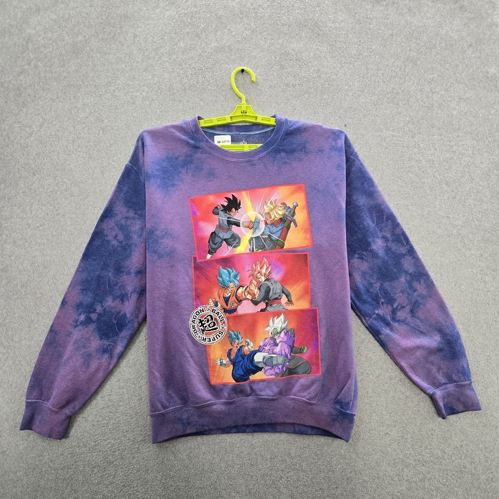 Dragon Ball Z Men Sweatshirt S Purple Tie Dye Fleece Dragon Ball Anime Logo